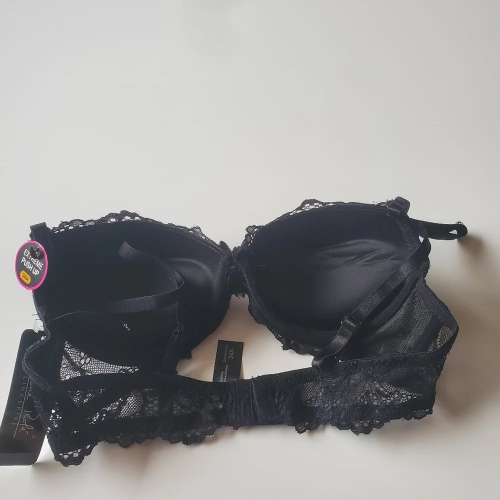 Rene Rofe Extreme Push Up Bra 34 A Womens Black Lace Overlay Underwired - Picture 4 of 7